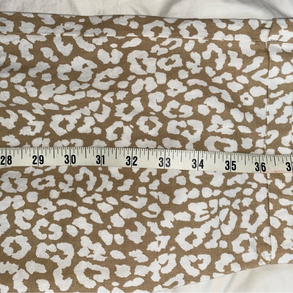 🎉HP🎉 NEW J.Crew Linen Leopard Drawstring Pants Elastic Waist Tan White Sz 14 - Picture 8 of 12